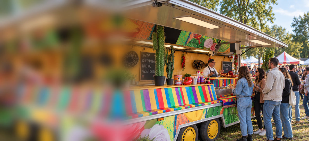 Gasten bij de kleurrijke streetfoodwagen van De Gezellige Brabander